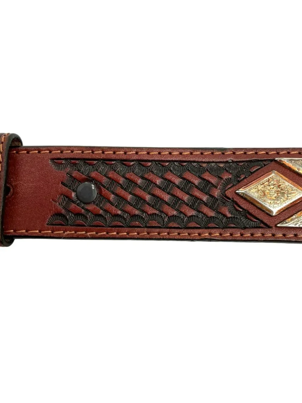 DDD 3-D Western Style Genuine Handtooled Leather Belt With Engraved Silver Buckl